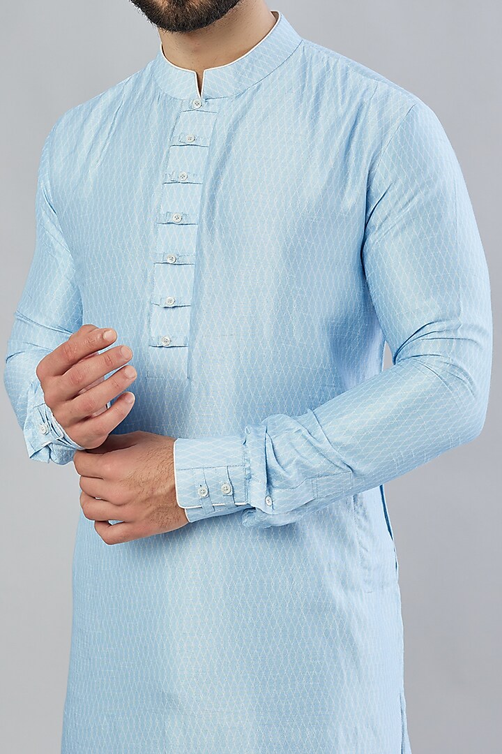 Powder Blue Printed Kurta Set by Bubber Couture at Pernia's Pop Up Shop