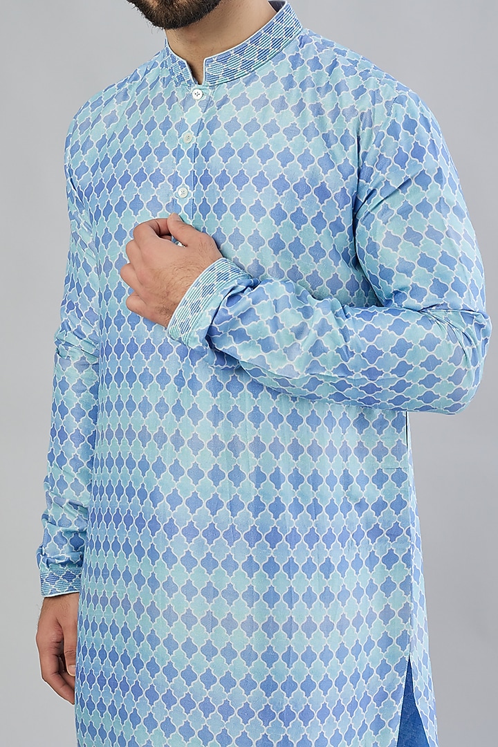 Sky Blue Printed Kurta Set by Bubber Couture at Pernia's Pop Up Shop