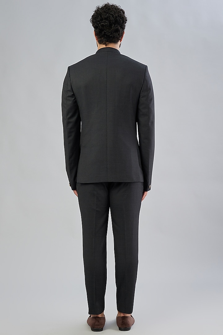 Black Suiting Wedding Bandhgala Jacket Set by Bubber Couture at Pernia's Pop Up Shop