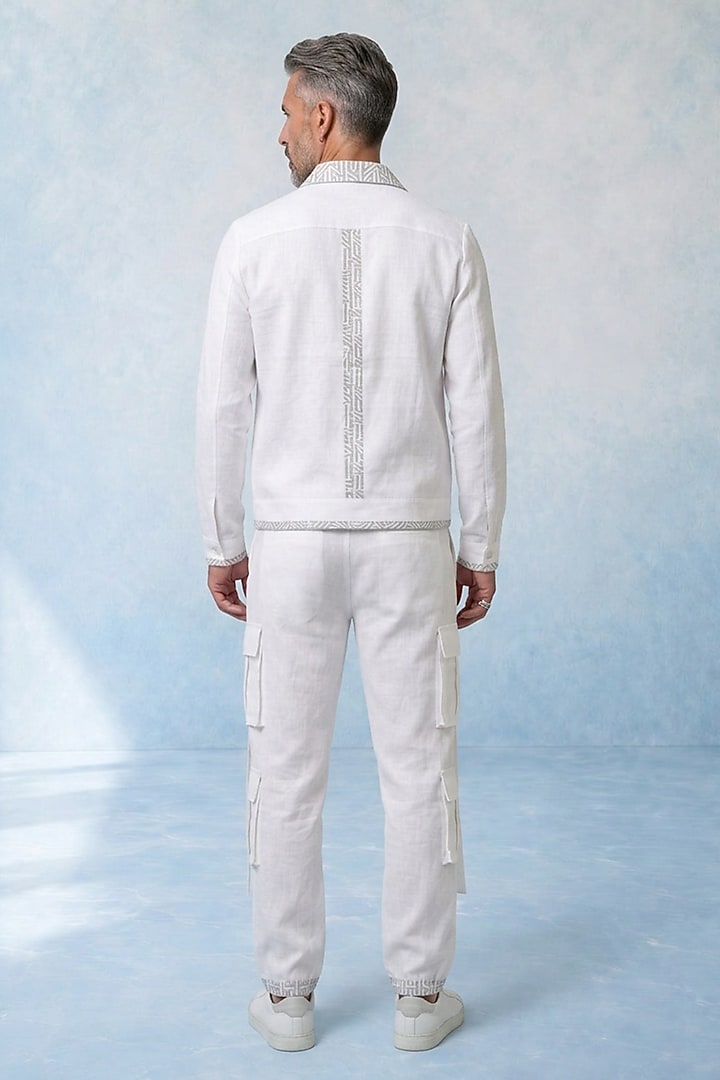 White Linen Bomber Jacket by Bubber Couture at Pernia's Pop Up Shop