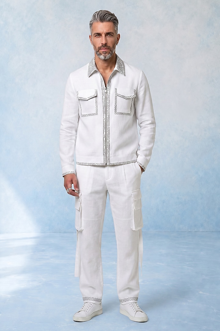 Off-White Linen Cargo Pants by Bubber Couture at Pernia's Pop Up Shop