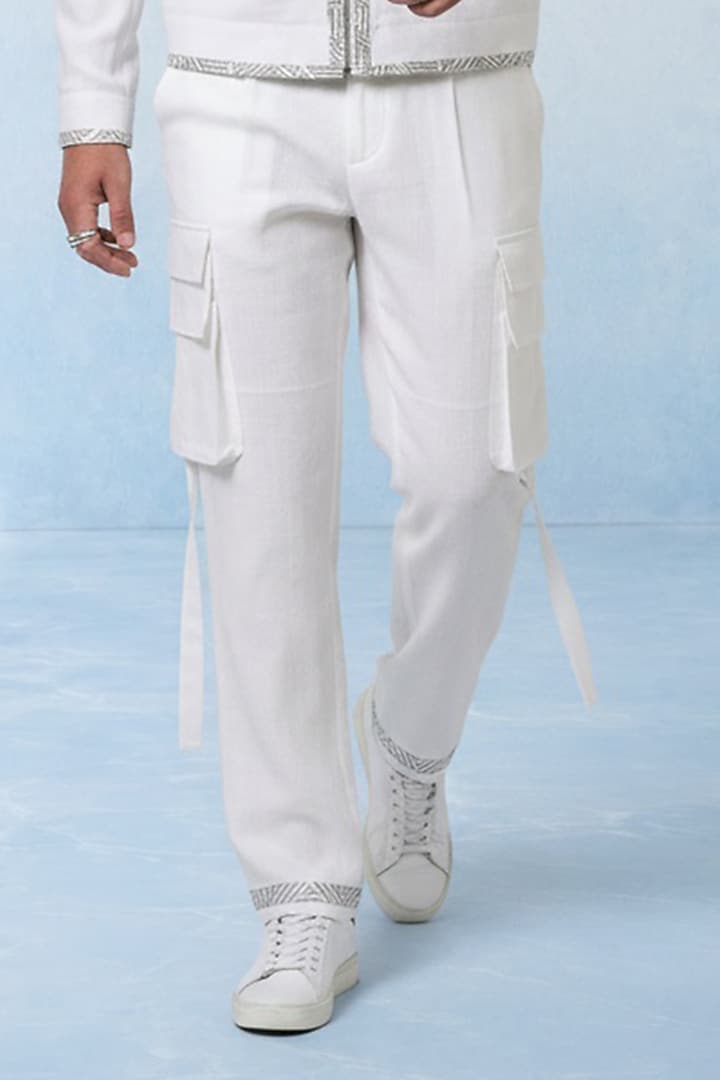 Off-White Linen Cargo Pants by Bubber Couture at Pernia's Pop Up Shop