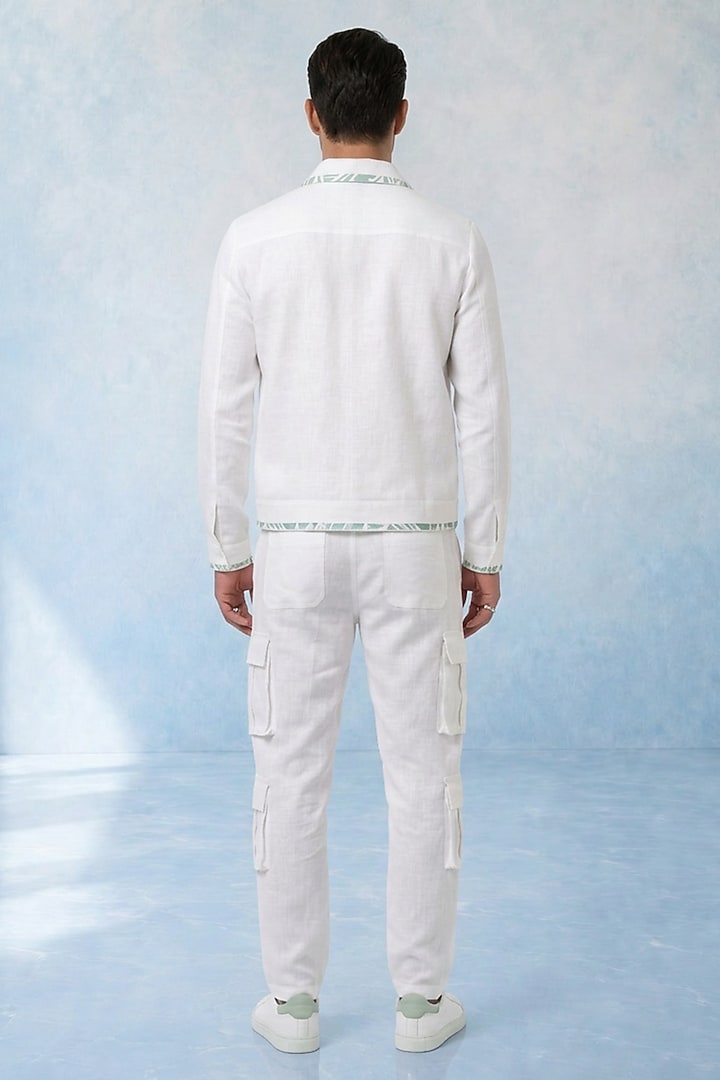 White Linen Bomber Jacket by Bubber Couture at Pernia's Pop Up Shop