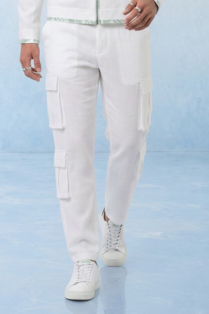 Off-White Linen Cargo Pants by Bubber Couture at Pernia's Pop Up Shop