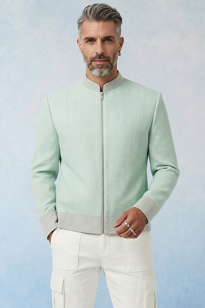 Mint Cotton Suiting Bomber Jacket by Bubber Couture at Pernia's Pop Up Shop