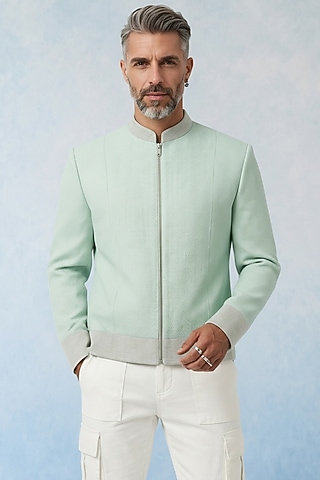 Mint Cotton Suiting Bomber Jacket by Bubber Couture