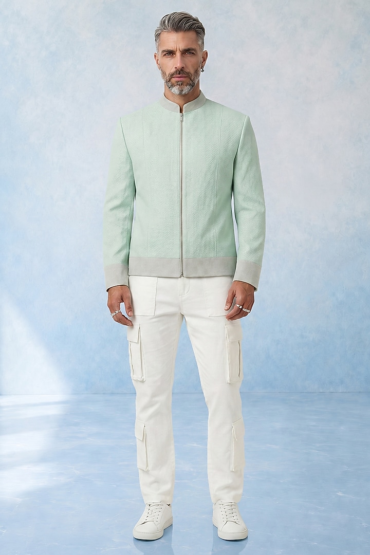 Mint Cotton Suiting Bomber Jacket by Bubber Couture at Pernia's Pop Up Shop