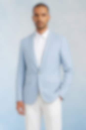 Baby Blue Crepe Wool Blazer by Bubber Couture at Pernia's Pop Up Shop