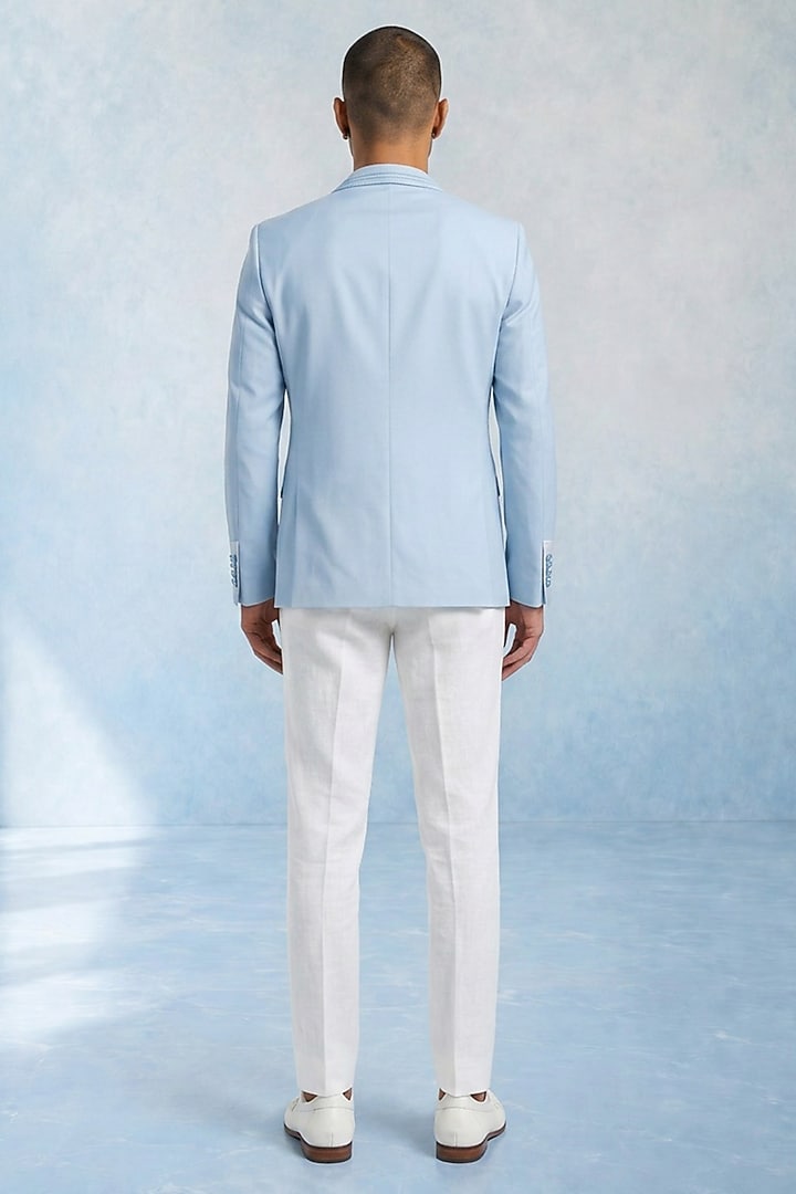 Baby Blue Crepe Wool Blazer by Bubber Couture at Pernia's Pop Up Shop
