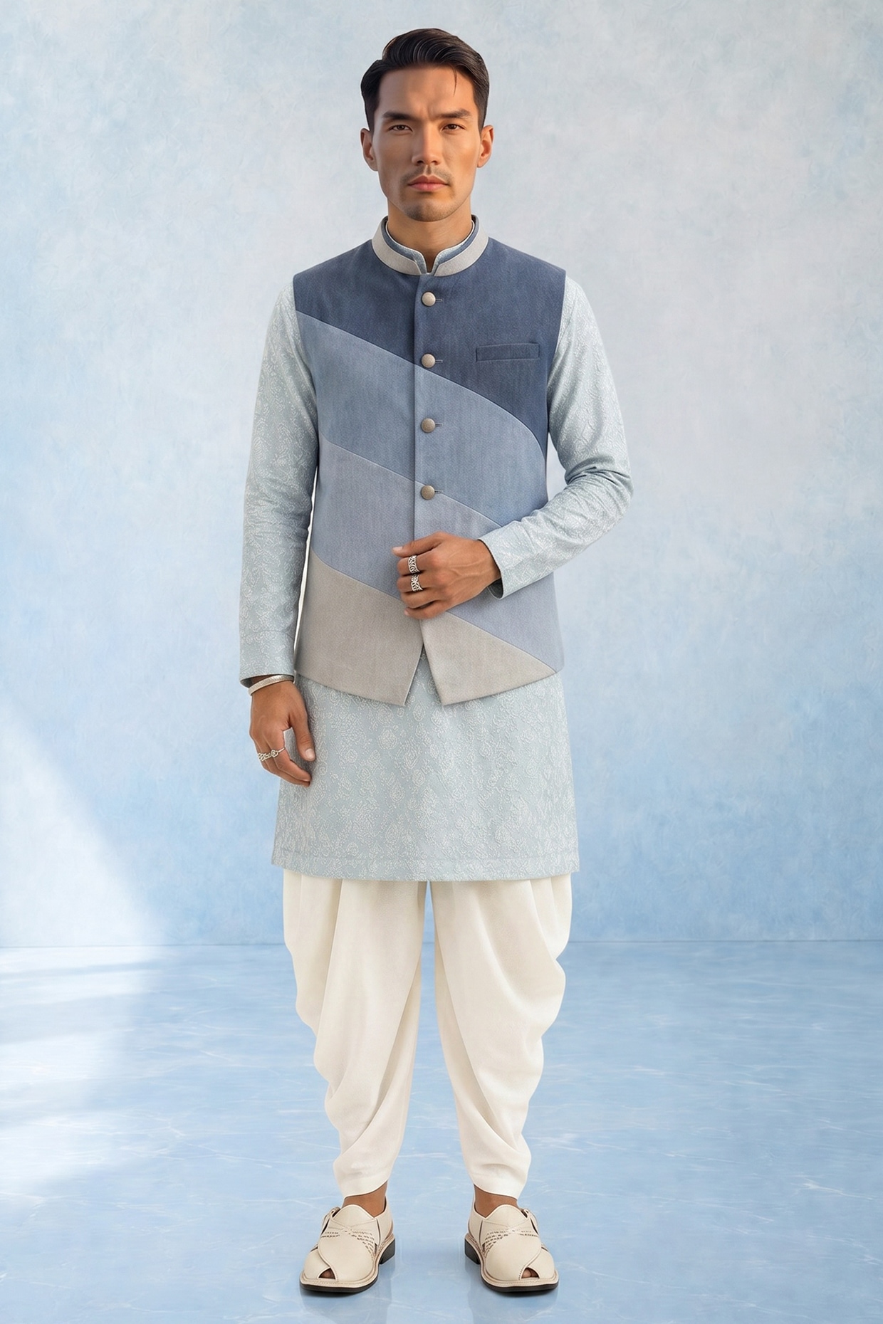 Bubber Couture Blue Denim Color-Blocked Bundi Jacket