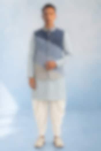 Blue Denim Color-Blocked Bundi Jacket by Bubber Couture at Pernia's Pop Up Shop