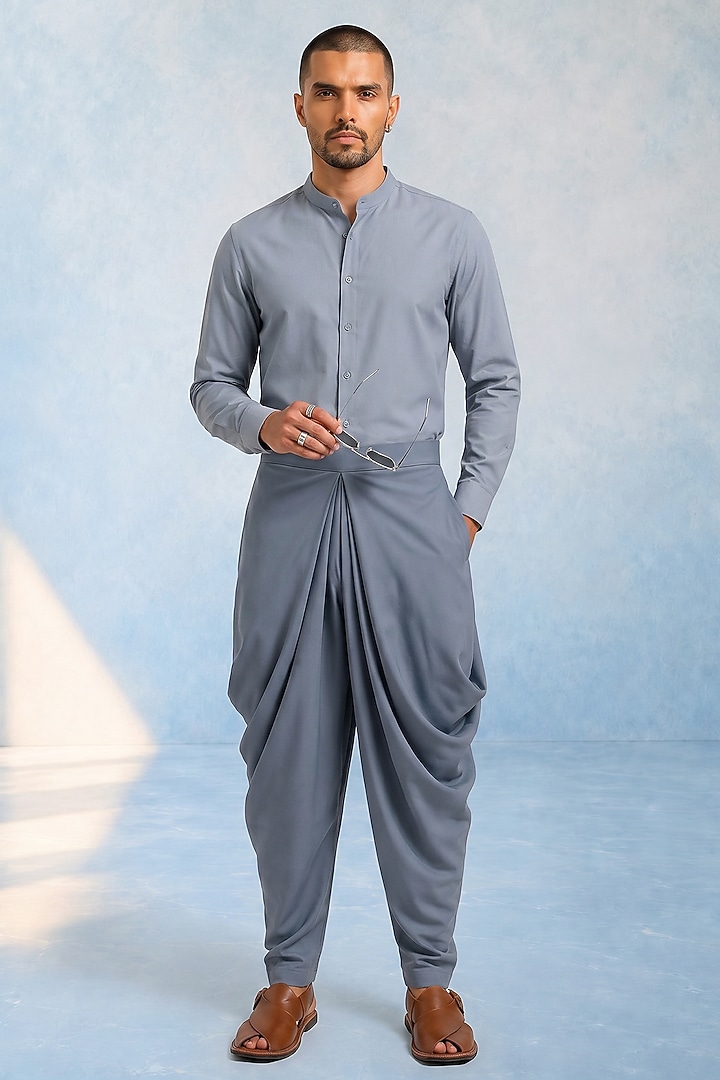 Grey Cotton Blend Dhoti by Bubber Couture at Pernia's Pop Up Shop