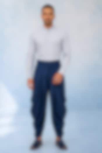 Navy Blue Chambray Dhoti by Bubber Couture at Pernia's Pop Up Shop