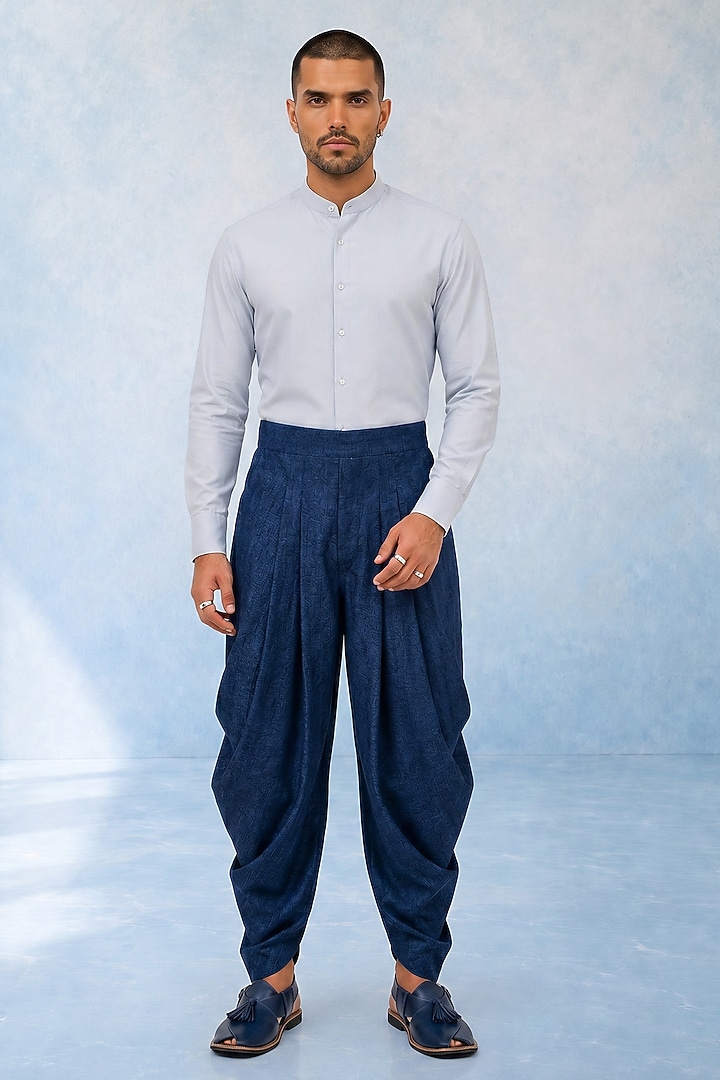 Navy Blue Chambray Dhoti by Bubber Couture at Pernia's Pop Up Shop