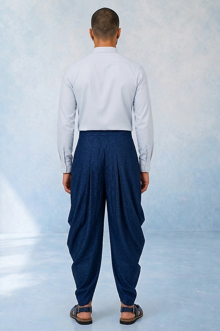 Navy Blue Chambray Dhoti by Bubber Couture at Pernia's Pop Up Shop