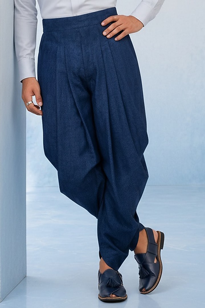 Navy Blue Chambray Dhoti by Bubber Couture at Pernia's Pop Up Shop