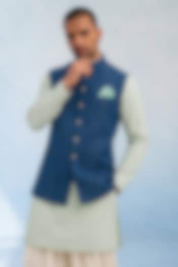 Blue Denim Color-Blocked Bundi Jacket by Bubber Couture at Pernia's Pop Up Shop