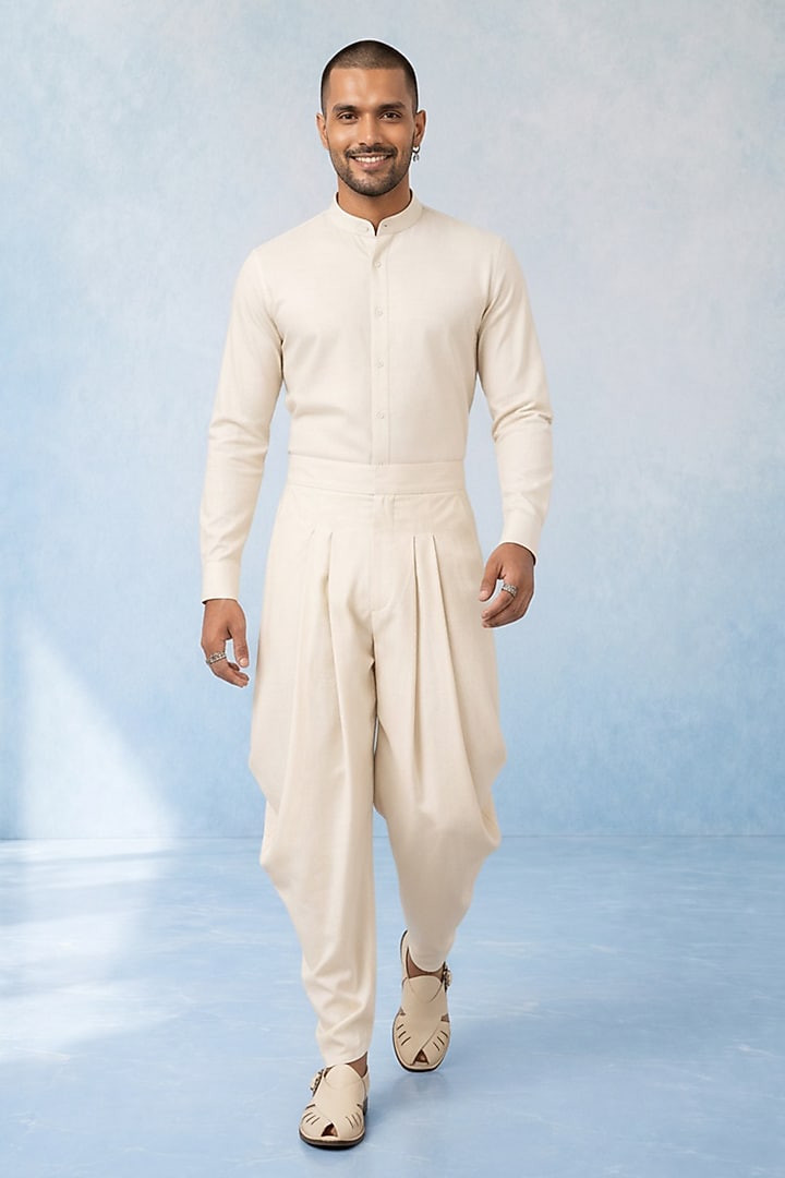Off-White Cotton Blend Dhoti by Bubber Couture at Pernia's Pop Up Shop