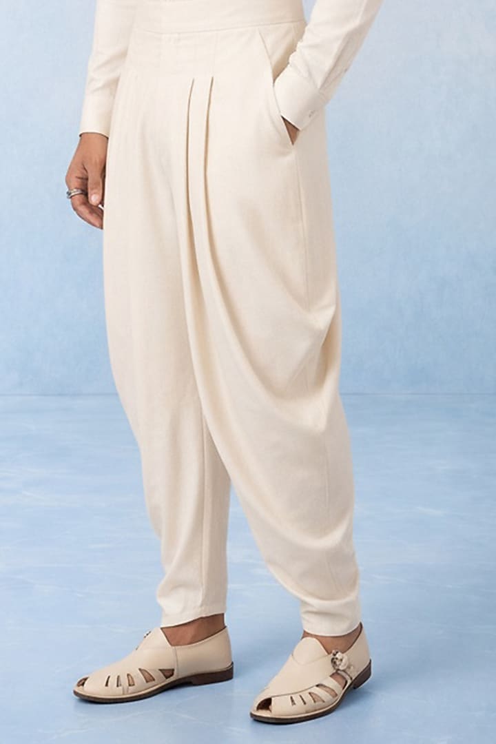 Off-White Cotton Blend Dhoti by Bubber Couture at Pernia's Pop Up Shop