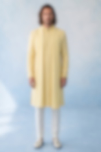 Butter Yellow Cotton Silk Kurta Set by Bubber Couture at Pernia's Pop Up Shop