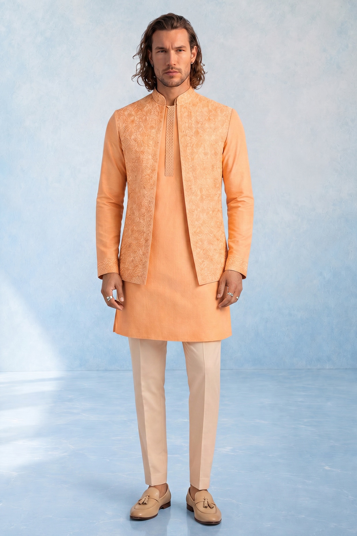 Bubber Couture Peach Cotton Silk Bundi Jacket