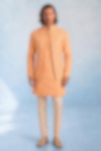Peach Cotton Silk Bundi Jacket by Bubber Couture at Pernia's Pop Up Shop