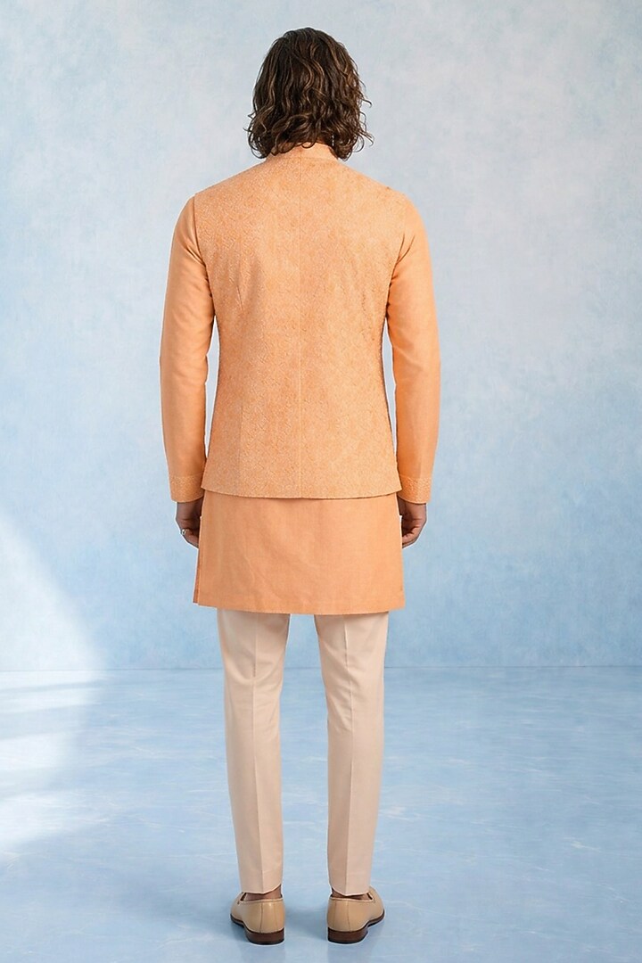 Peach Cotton Silk Bundi Jacket by Bubber Couture at Pernia's Pop Up Shop