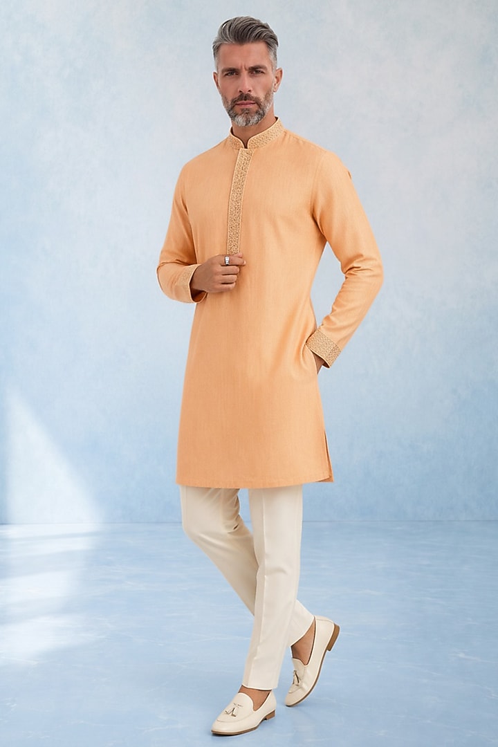 Peach Cotton Silk Kurta Set by Bubber Couture at Pernia's Pop Up Shop