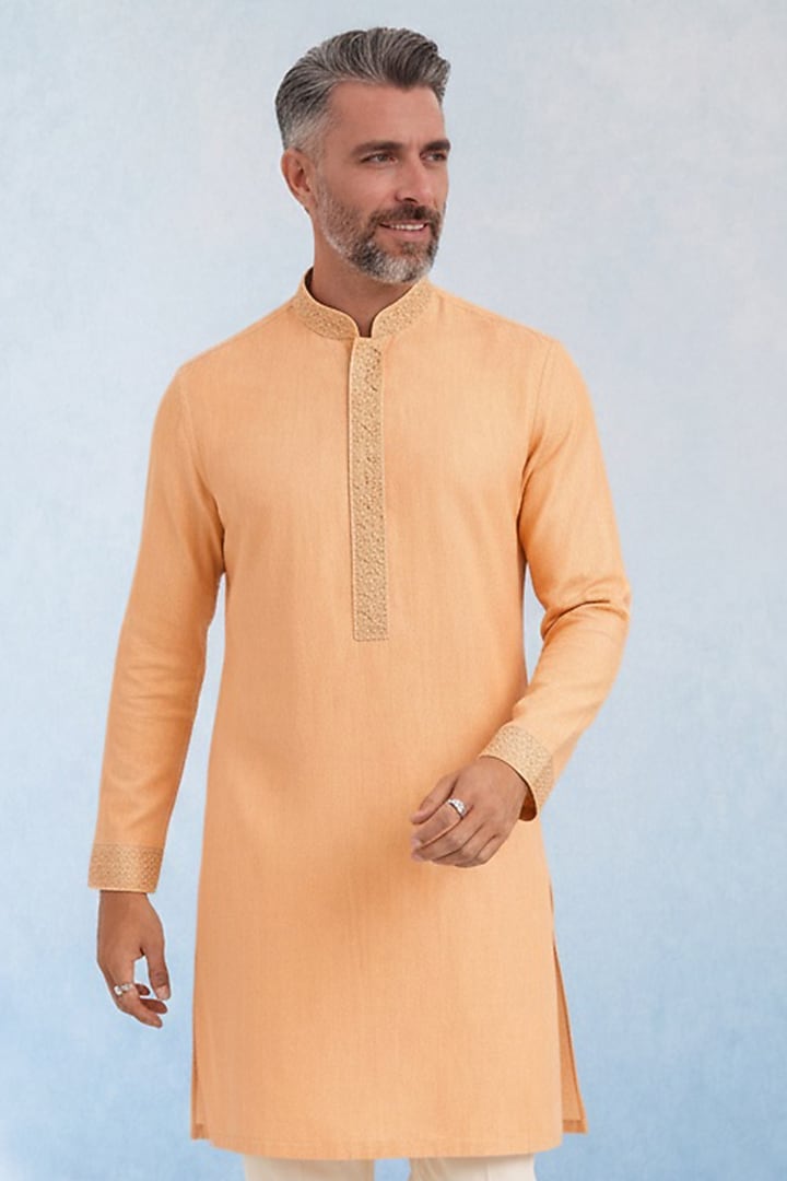 Peach Cotton Silk Kurta Set by Bubber Couture at Pernia's Pop Up Shop