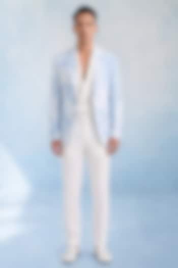 Powder Blue Linen Tie-dye Blazer by Bubber Couture at Pernia's Pop Up Shop