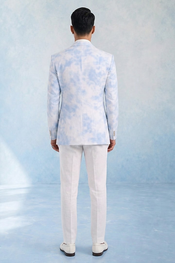 Powder Blue Linen Tie-dye Blazer by Bubber Couture at Pernia's Pop Up Shop