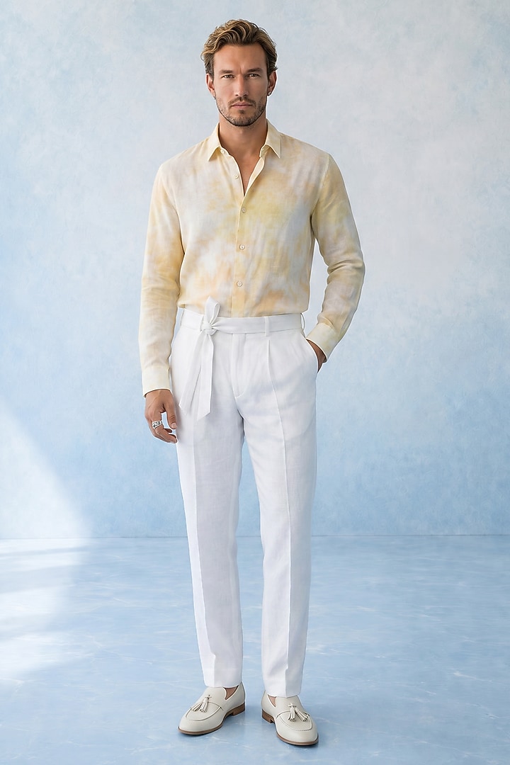 Butter Yellow Cotton Satin Party Wear Shirt by Bubber Couture at Pernia's Pop Up Shop