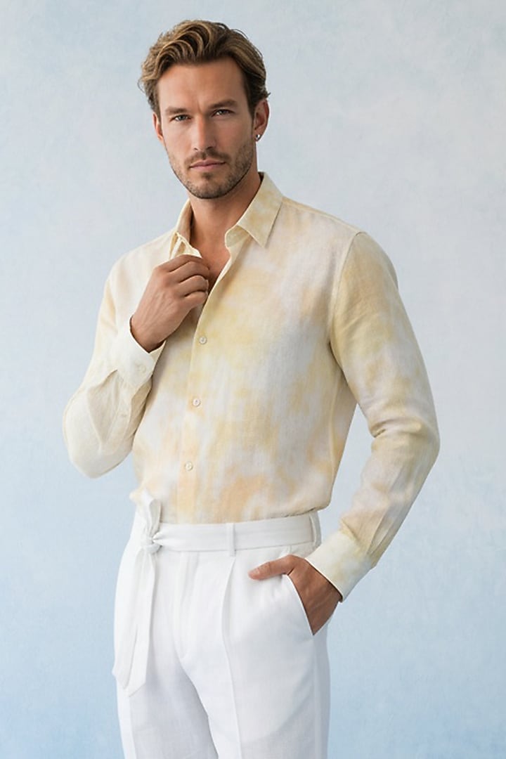 Butter Yellow Cotton Satin Party Wear Shirt by Bubber Couture at Pernia's Pop Up Shop