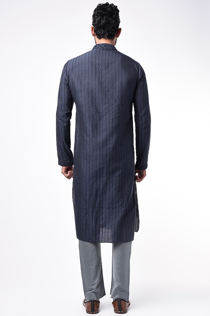Navy Blue Cotton Silk Kurta Set by Bubber Couture at Pernia's Pop Up Shop