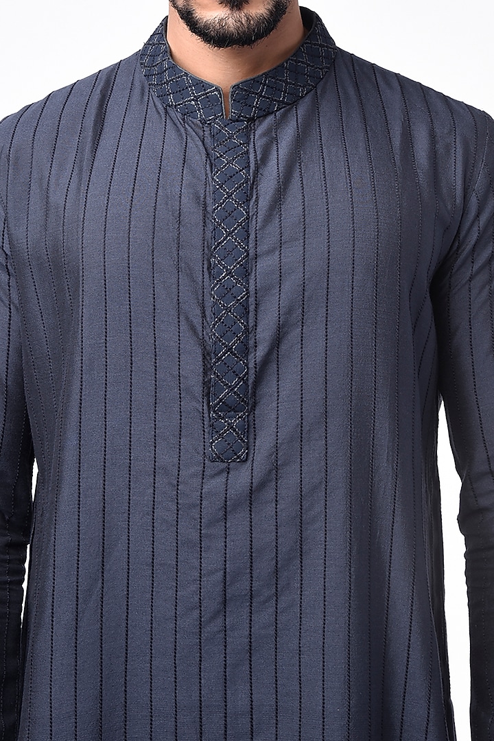 Navy Blue Cotton Silk Kurta Set by Bubber Couture at Pernia's Pop Up Shop