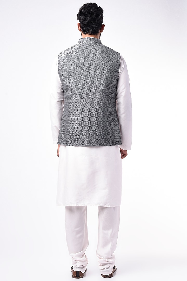 Charcoal Grey Printed Bundi Jacket by Bubber Couture at Pernia's Pop Up Shop