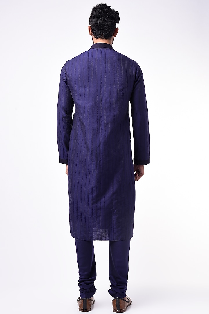 Navy Blue Striped Kurta Set by Bubber Couture at Pernia's Pop Up Shop
