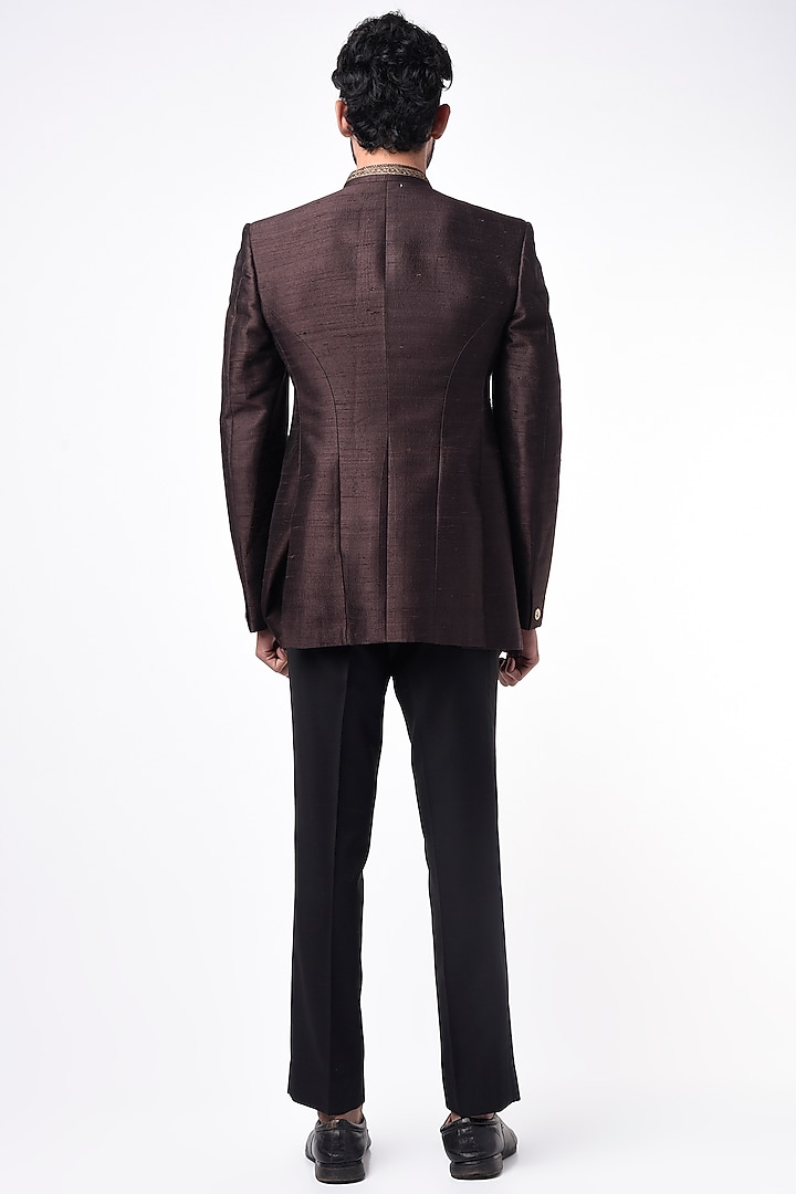 Ashwood Brown Embroidered Wedding Bandhgala Jacket by Bubber Couture at Pernia's Pop Up Shop