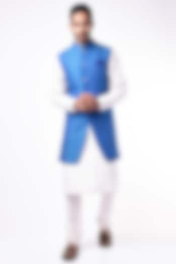 Cobalt Blue Sleeveless Sherwani by Bubber Couture