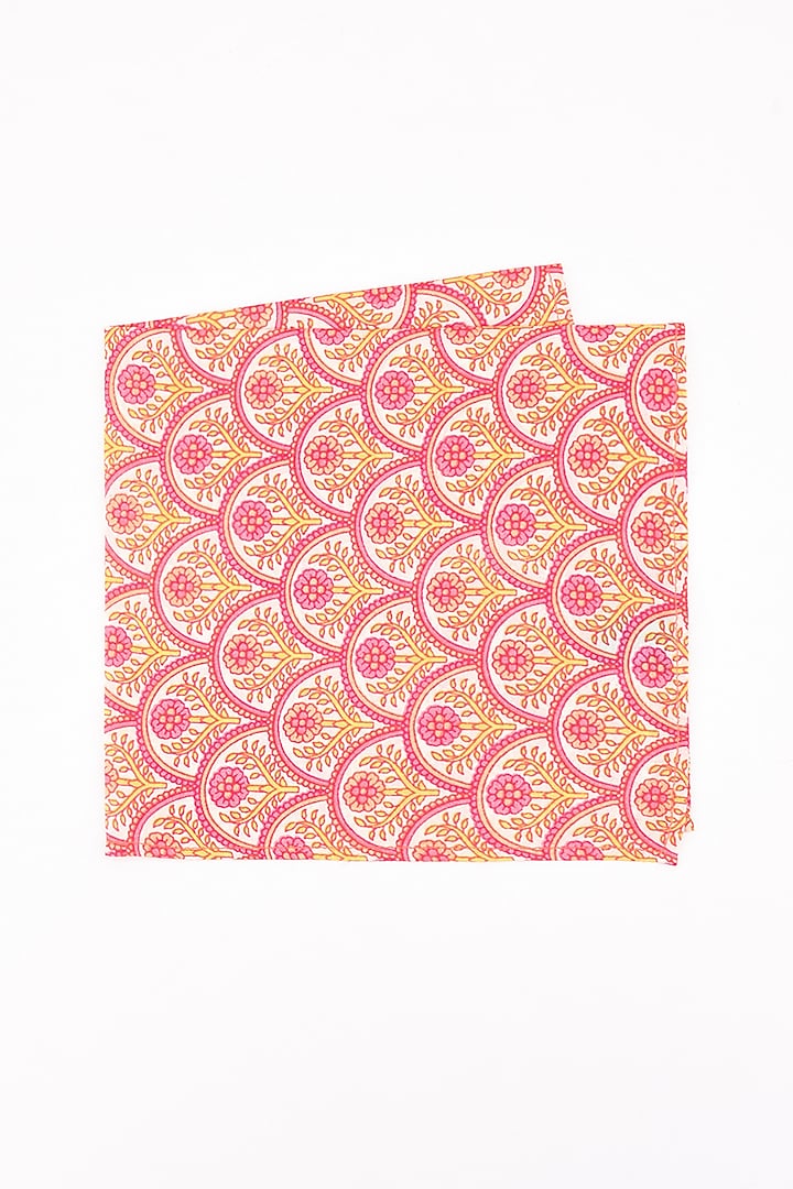 Blush Pink & Yellow Floral Printed Pocket Square by Bubber Couture