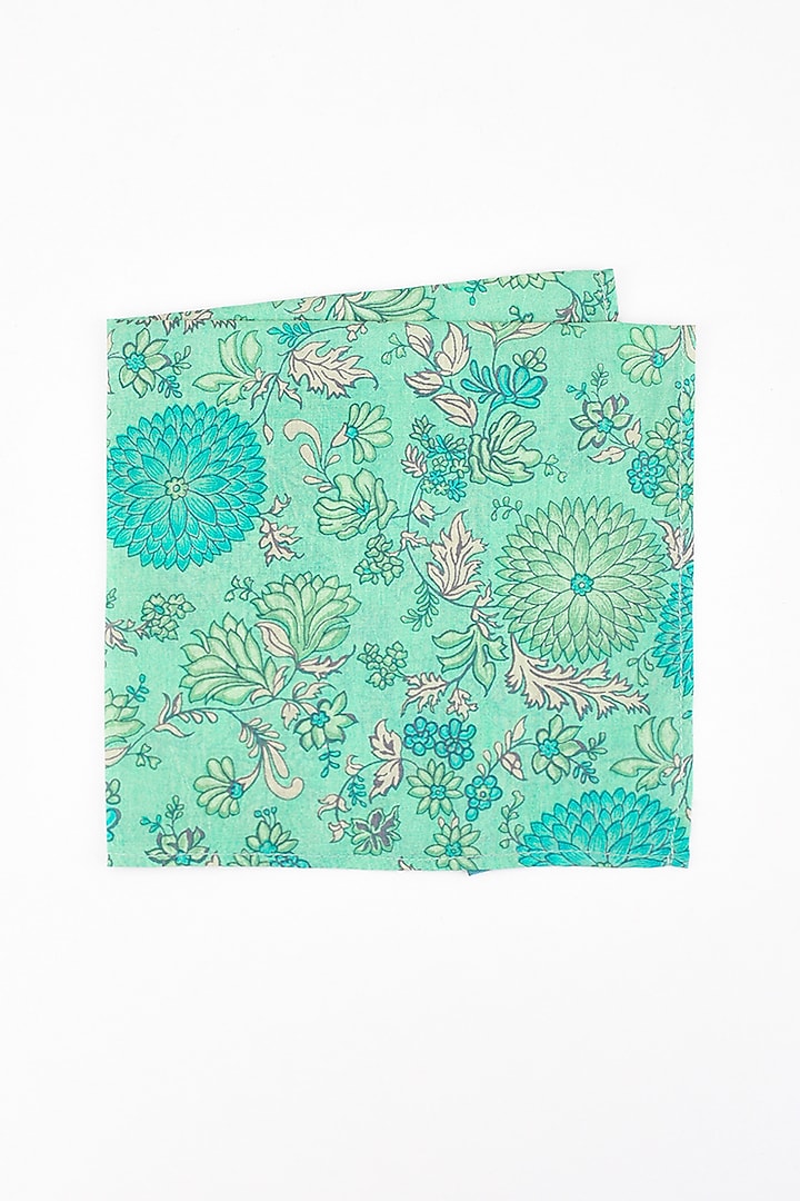 Turquoise Greek Floral Printed Pocket Square by Bubber Couture