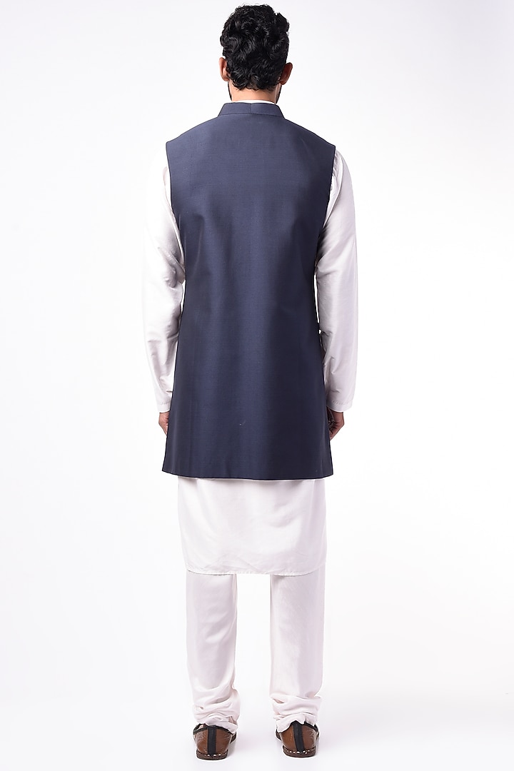Navy Blue Cotton Silk Wedding Indowestern set by Bubber Couture at Pernia's Pop Up Shop