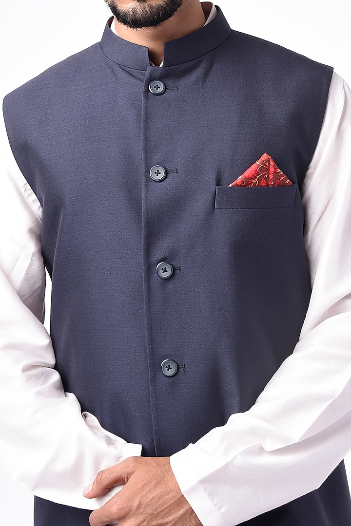 Navy Blue Cotton Silk Wedding Indowestern set by Bubber Couture at Pernia's Pop Up Shop