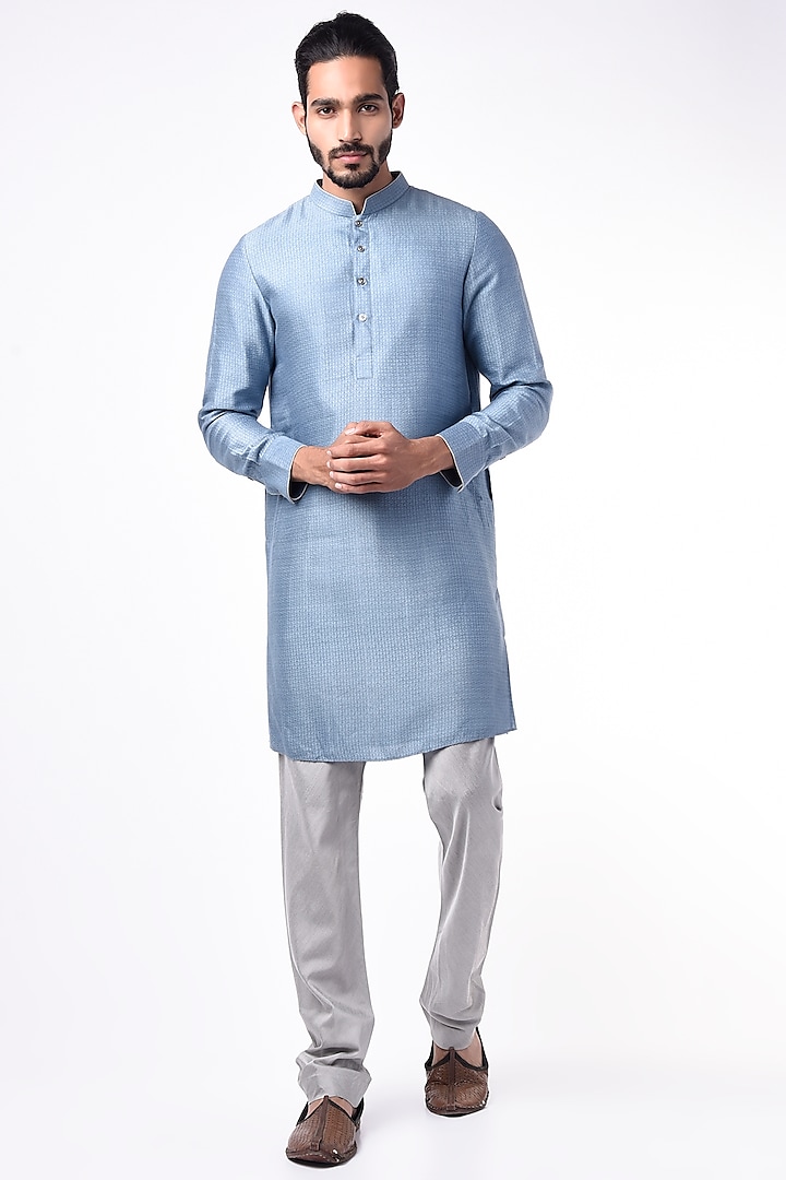 Powder Blue Short Kurta Set by Bubber Couture