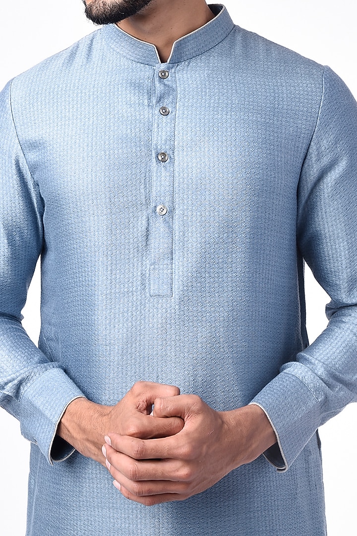 Powder Blue Short Kurta Set by Bubber Couture at Pernia's Pop Up Shop