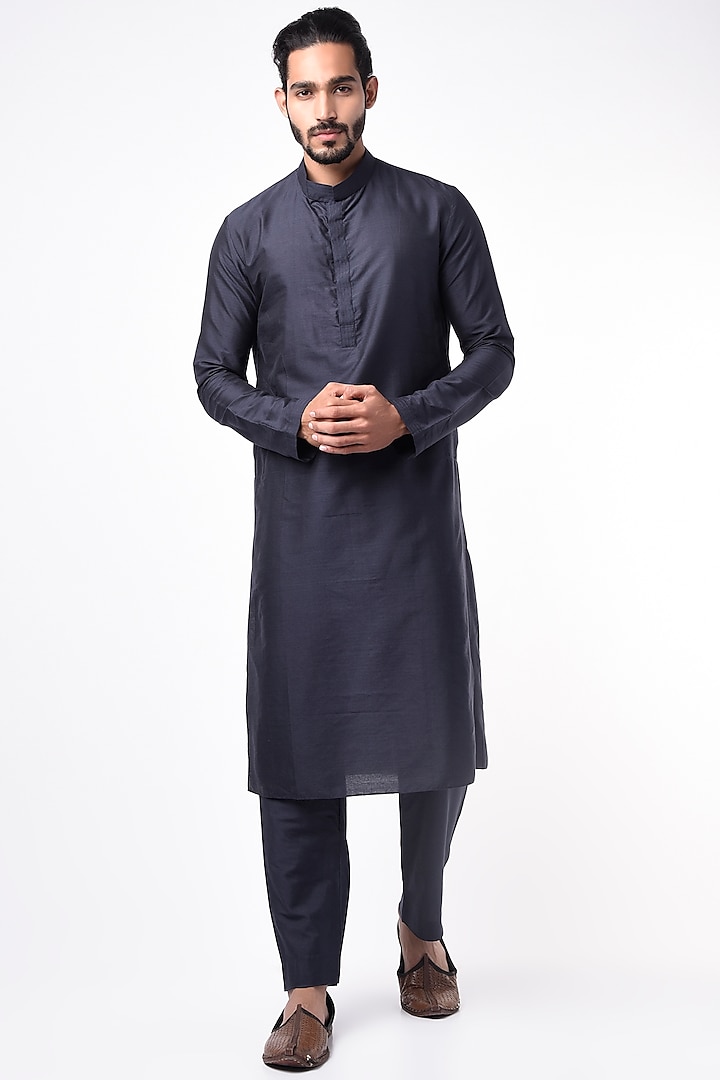 Navy Blue Kurta Set In Cotton Silk by Bubber Couture