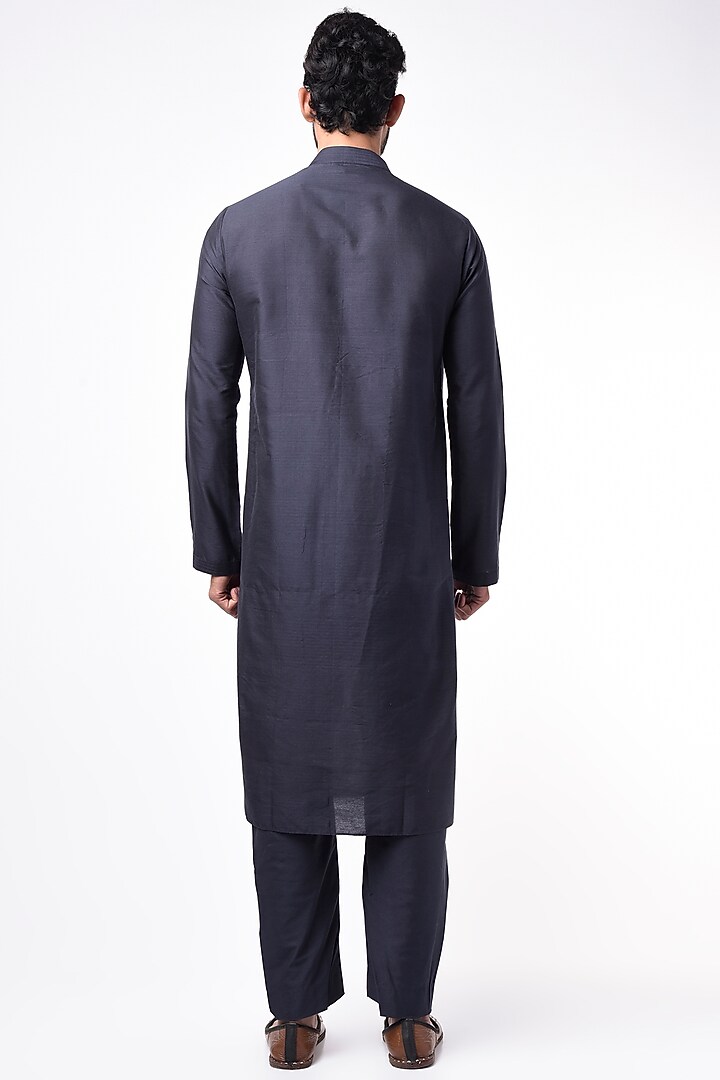Navy Blue Kurta Set In Cotton Silk by Bubber Couture at Pernia's Pop Up Shop