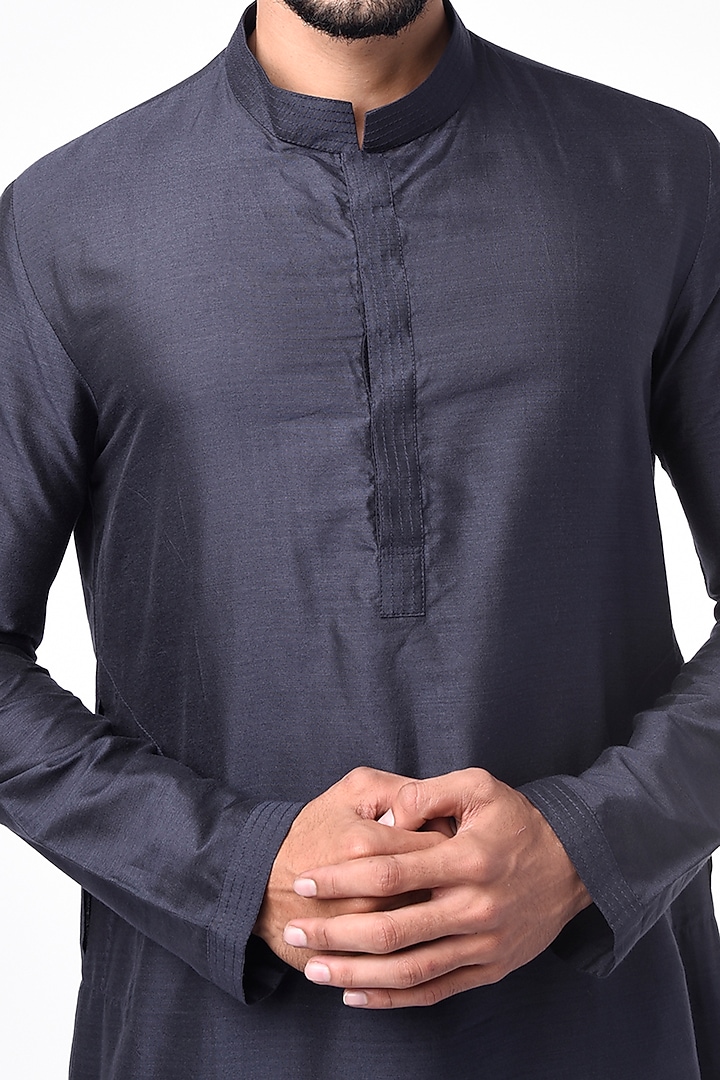 Navy Blue Kurta Set In Cotton Silk by Bubber Couture at Pernia's Pop Up Shop