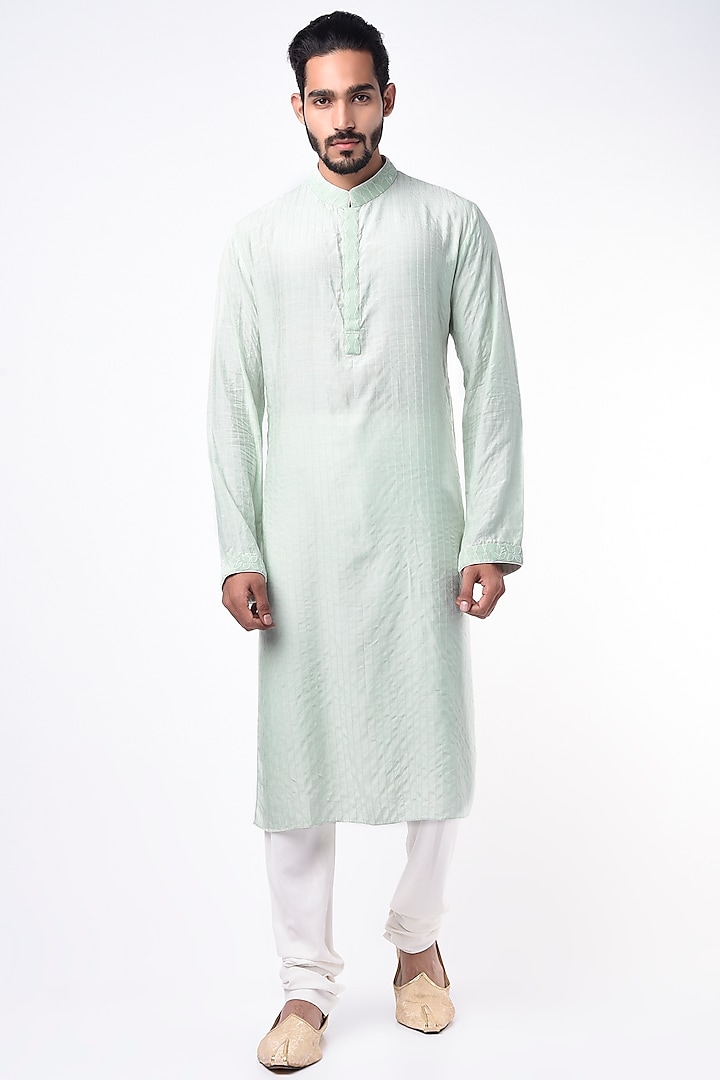 Mint Chikankari Embroidered Kurta Set by Bubber Couture