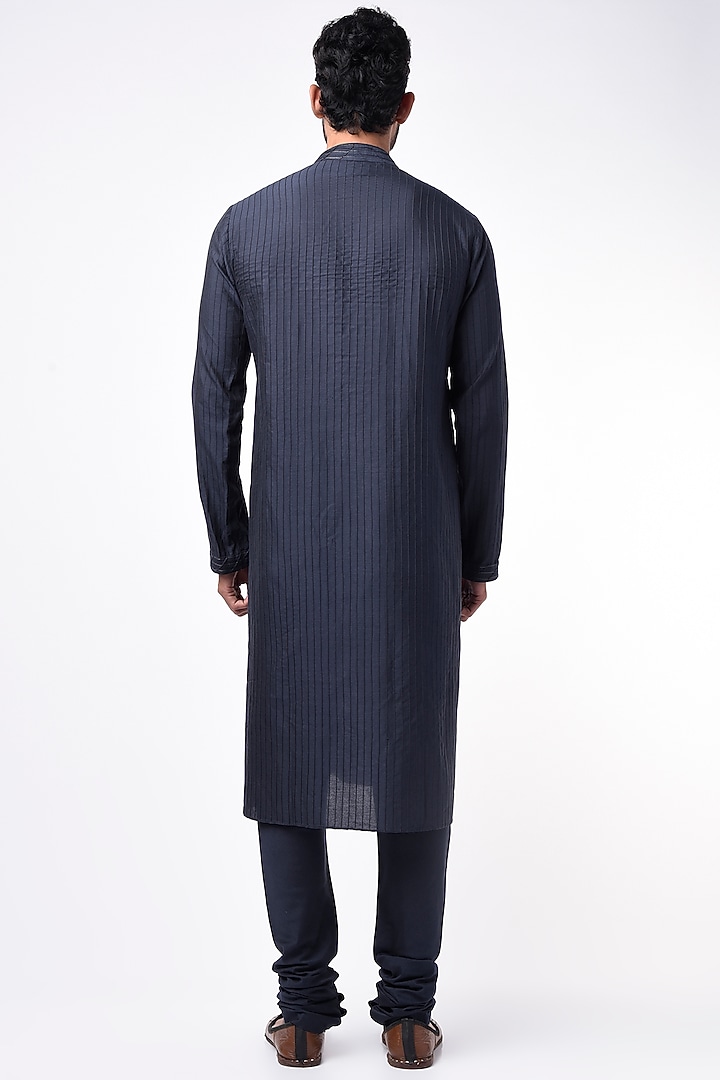 Navy Blue Pintuck Kurta Set by Bubber Couture at Pernia's Pop Up Shop